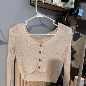 Aeropostale love sleeve cropped sweater cream.